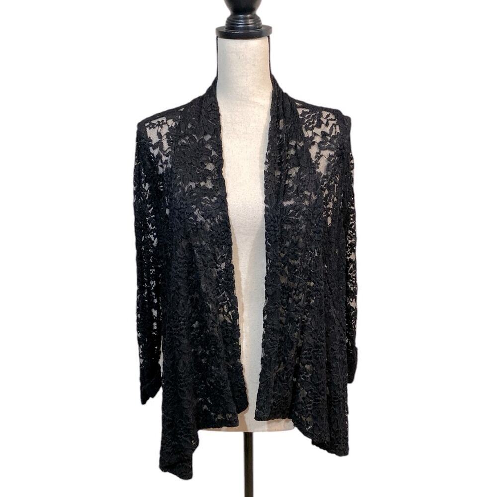 Kate & Mallory Black Stretch Lace Cardigan Size Large Goth Victorian Whimsigoth